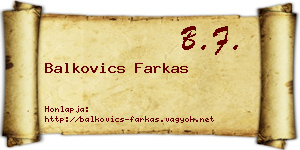 Balkovics Farkas névjegykártya
